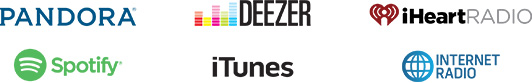 Pandora, Deezer, iHeartRadio, Spotify, iTunes and Internet radio